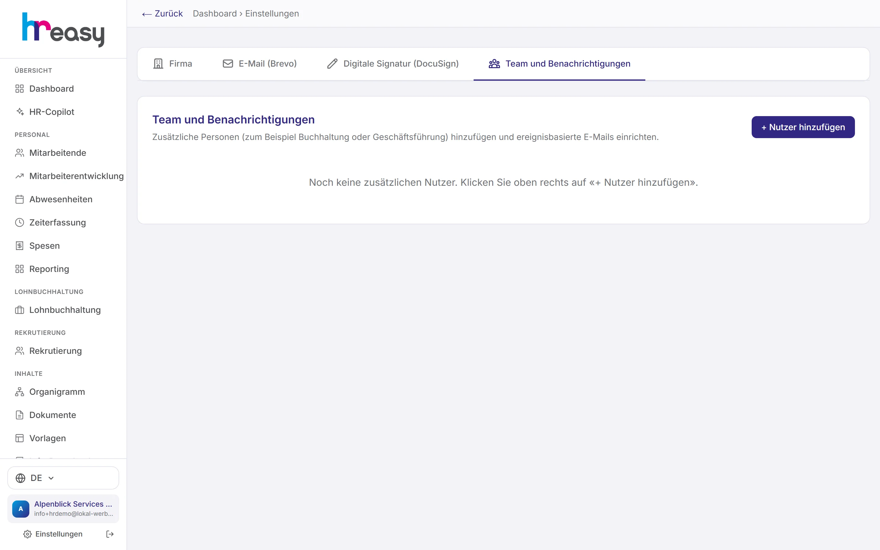 Team & notifications tab with people, roles and subscribed events
